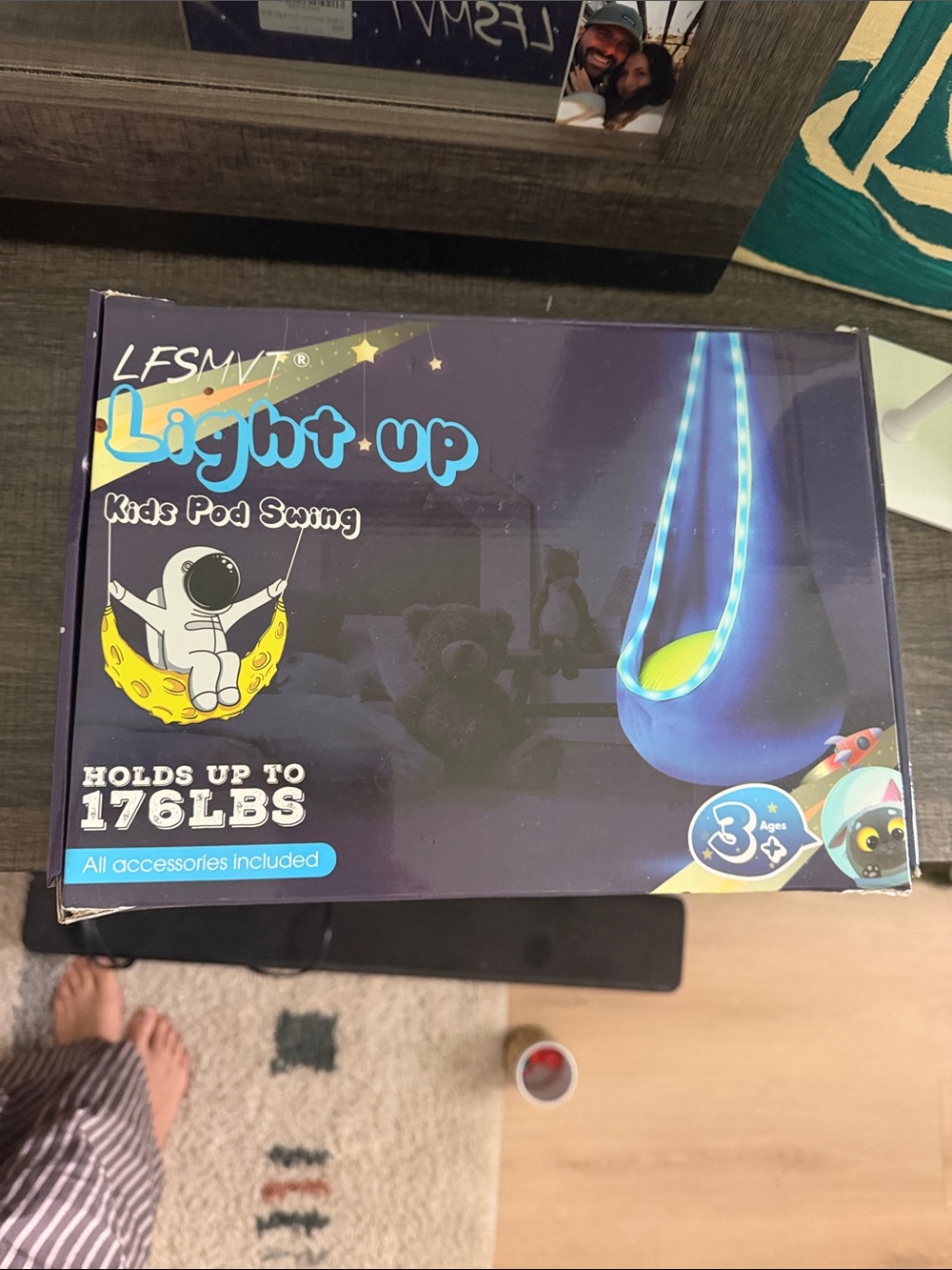 Never used: Light Up Kids Pod Swing - Blue with Yellow Seat